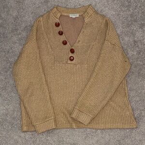 EARTHBOUND Camel Knit Sweater with wood Buttons